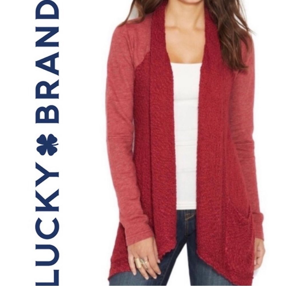 LUCKY BRAND Long Sleeve Open Front Red Cardigan Size Medium